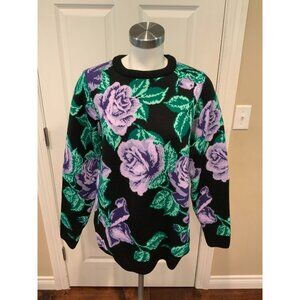 Richard Quinn Black & Purple Floral Jacquard Sweater $1,044 Size 8 (US) NWT!